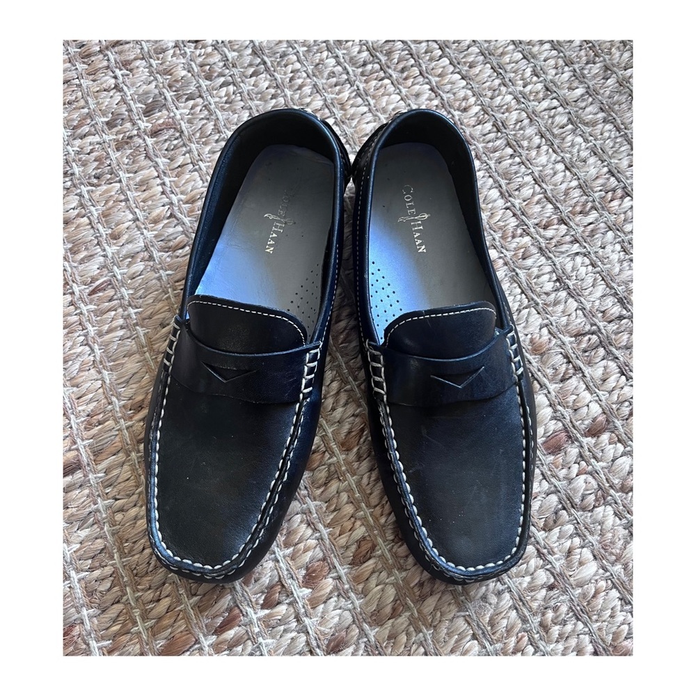 Cole Haan Black Leather Moc Toe Slip On Driving Flats Shoes Women's 8.5